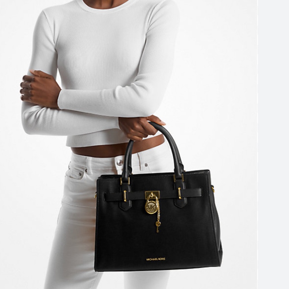 Michael Kors Black Hamilton Satchel with Gold Accents